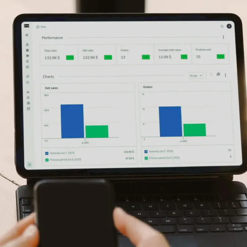 Zeera reports displayed on a laptop